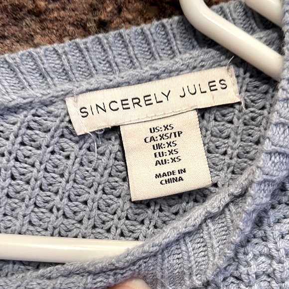 Sincerely Jules Baby Blue Cropped Adjustable knit Sweater Size XS - Picture 5 of 13